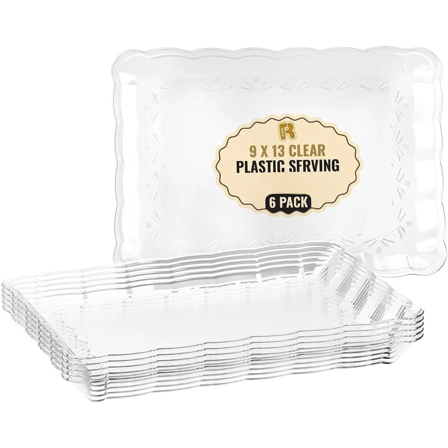 6 Pack Clear Plastic Serving Trays for Party, 9 x 13 Inch - Heavy Duty Plastic Trays for  - Rectangular Party Serving Trays and Platters - Clear Disposable Trays