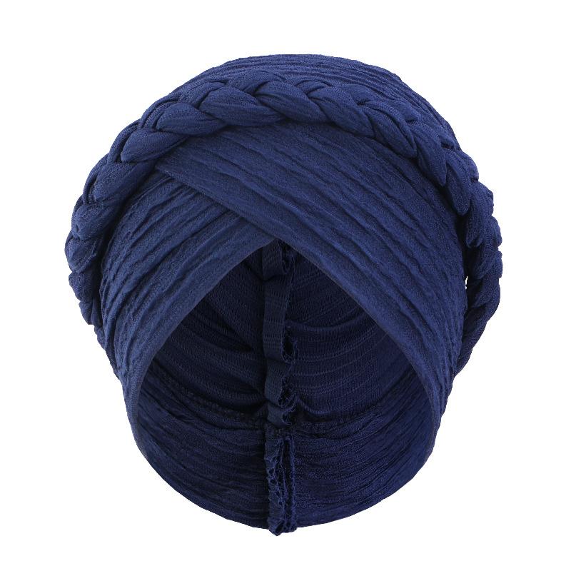 Fashion Braid Turban Hat, Solid Indian Style Pleated Bonnet for Women