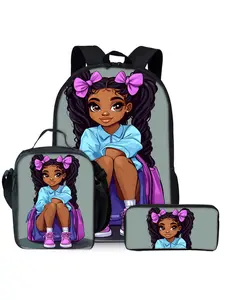 Girls' African Print 3-Piece School Backpack Set, Lunch Bag, Pencil Case, Backpack