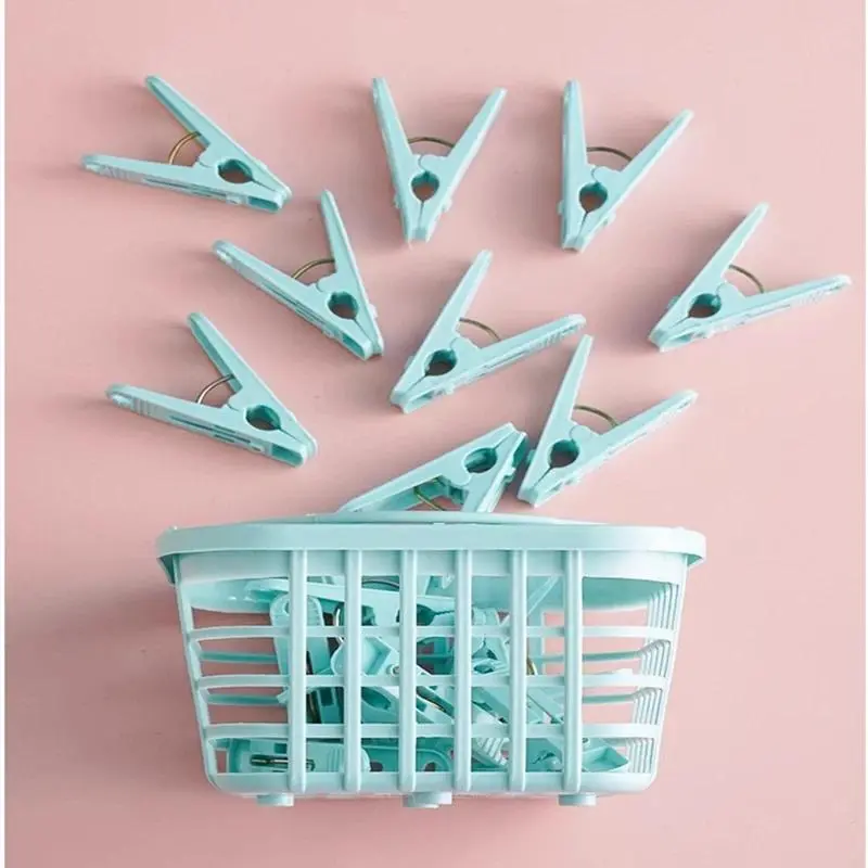 60pcs Plastic Clothespins With Storage Basket Home Travel Laundry Clothing Clips Quilt Towel Clothes Pegs For Clothesline Hanger