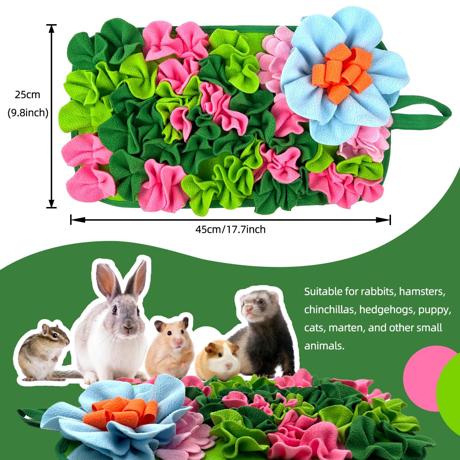 Small Animal Feeding Mat with Portable Handle, Cute Flower Design Pet Sniffing Pad, Interactive Pet Feeding Supplies for Rabbit Hedgehog Chinchilla, Rabbit Feeder