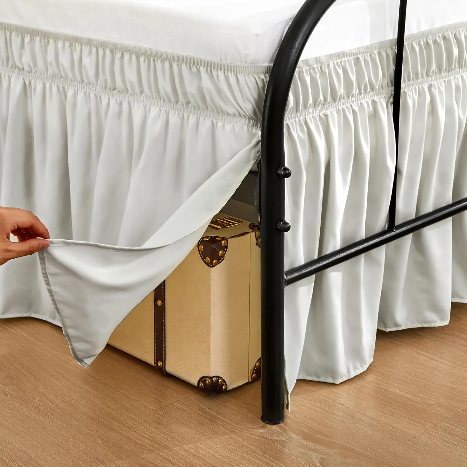 Light Grey Bed Skirt with Split Corners Queen Size 18 Inch Drop, Wrap Around Elastic Bedskirt, Dust Ruffle for Bed Base Machine Washable Easy to Install Bed Skirts