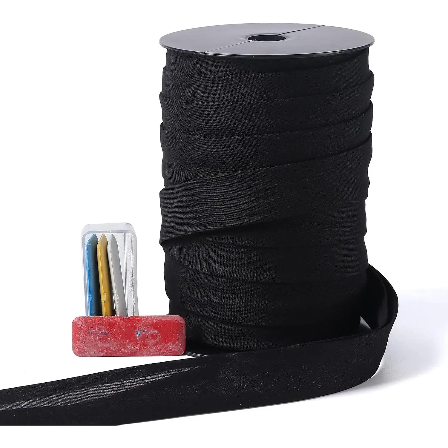 1 inch Double Fold Bias Binding Tape 55 Yards (Black) with 4 Pieces Sewing Fabric Chalks for Crafts Sewing Seaming Hemming Piping Quilting