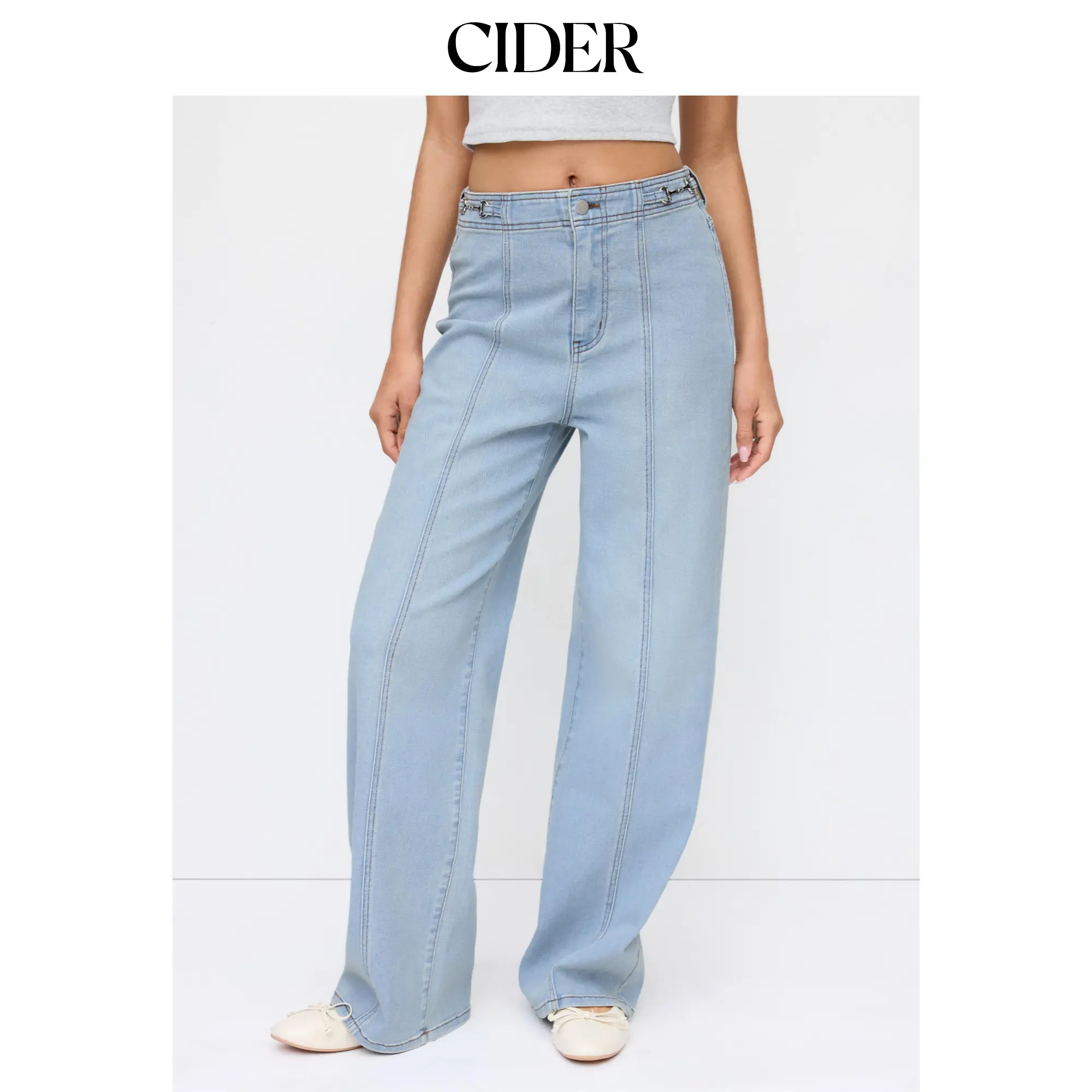 Cider Denim High Rise Wide Leg Metal Detail Jeans