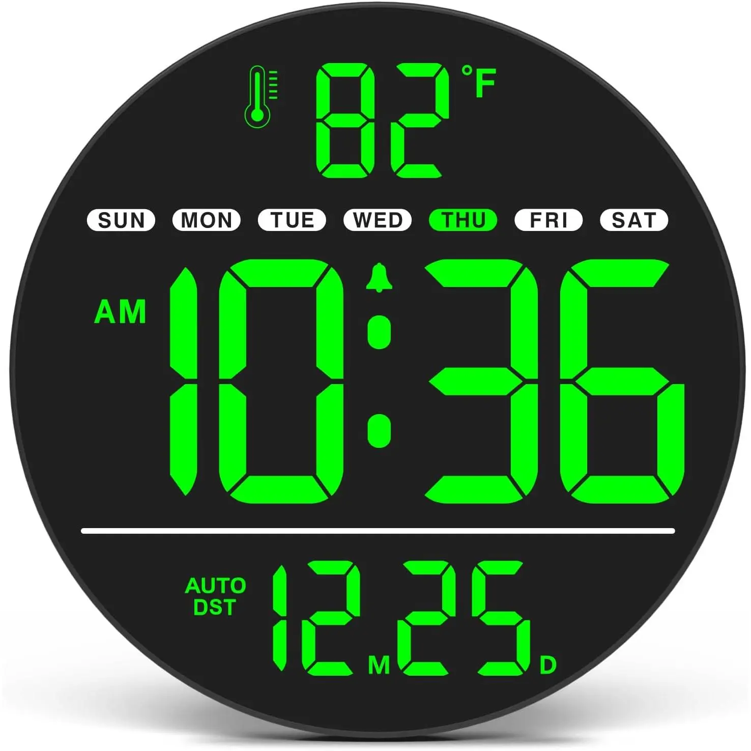Large LED Digital Wall Clock with Adjustable Light, Temperature, Auto DST, Date, Day, 5-Level Brightness, Office Decor, Christmas Gift for Home Decor Scenarios
