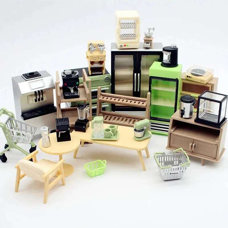 1:12 Scale Plastic+Acrylic Dollhouse Appliance Model Set - Easy to Clean, Food Grade Acrylic Coffee Machine, Blender, Juicer Furniture Toys Set for Mini Kitchen Doll Play, Manual, 1:12 Scale Miniature Dollhouse Coffee Machine