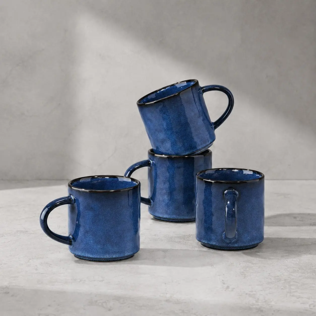 14OZ Coffee Mugs Set of 4, Stoneware Coffee Cups with Handle, Latte Mug for Man, Woman, Dad, Mom, Modern  Mugs for Latte/Cappuccino/Cocoa/Milk, Dishwasher& Microwave Safe,  Blue