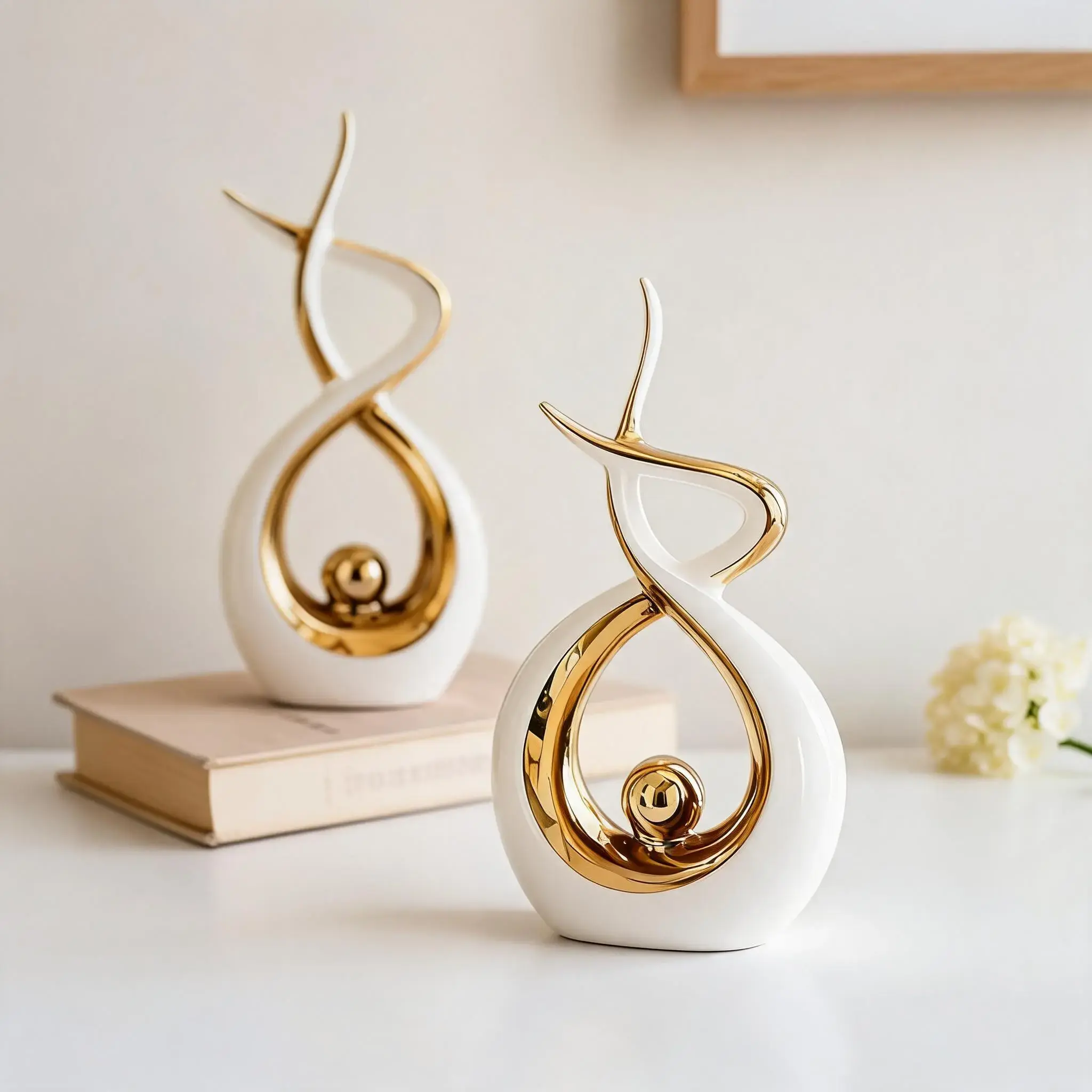 Modern Art Flame Resin Decor, 2-Piece Abstract Sculpture Set, Fashionable Interior Decoration, Unique Desk Ornament, Trendy Desktop Accent, Decor Figurine, Decorative Statues, Decorative Sculptures