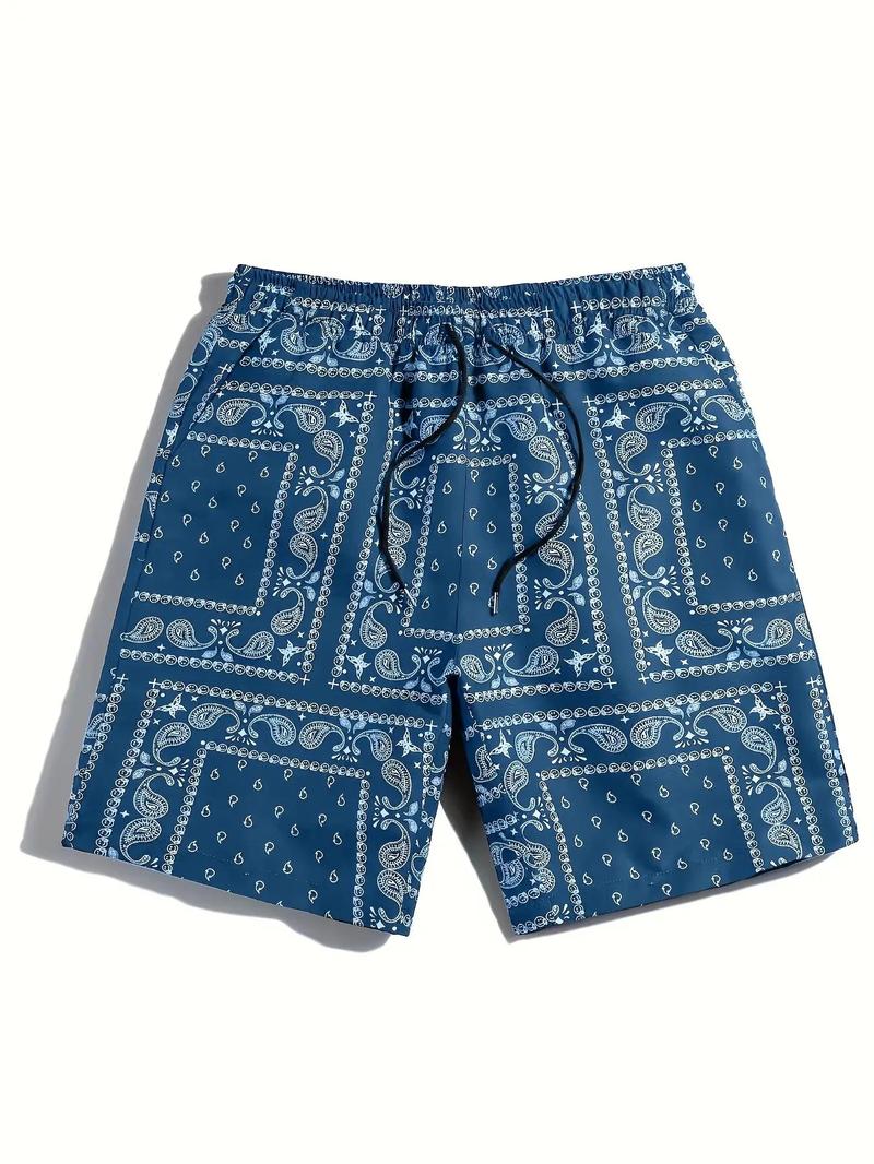 Men's Paisley Print Drawstring Waist Shorts, Shorts for Men, Comfy Clothes for Men, Casual Pocket Design Straight Leg Shorts for Summer, Men's Bottoms for Beach Vacation, Summer Beachwear 2024