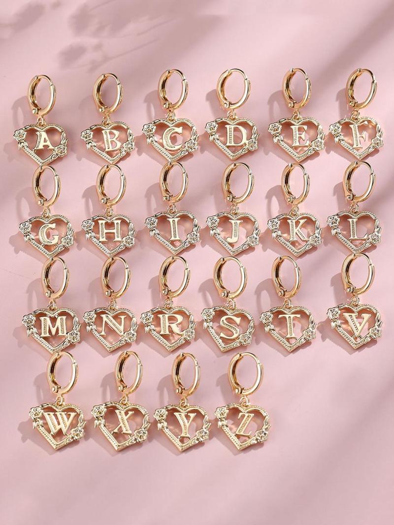 Fashionable Heart & Flower Design Dangle Earrings, Heart Shaped Earrings, Letter Design Drop Earrings for Women, Trendy All-match & Exquisite Jewelry for Birthday Gift