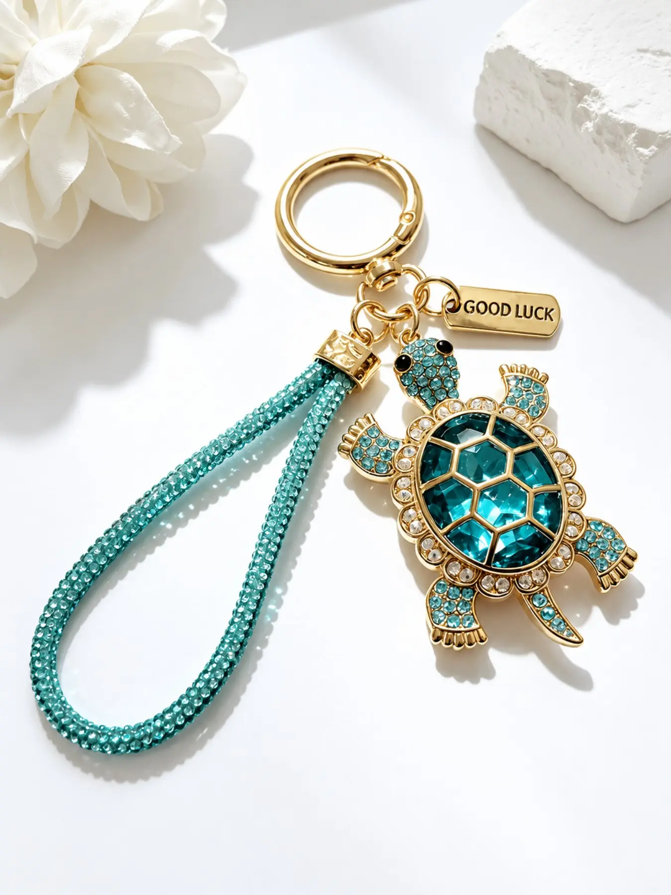 Women's Sparkling Crystal Turtle Keychain, Fashionable Turtle Key Ring with Wrist Strap, Cute Animal Bag Charm, Perfect Gift for Birthday and Holidays, Fashionable Alloy Keychain