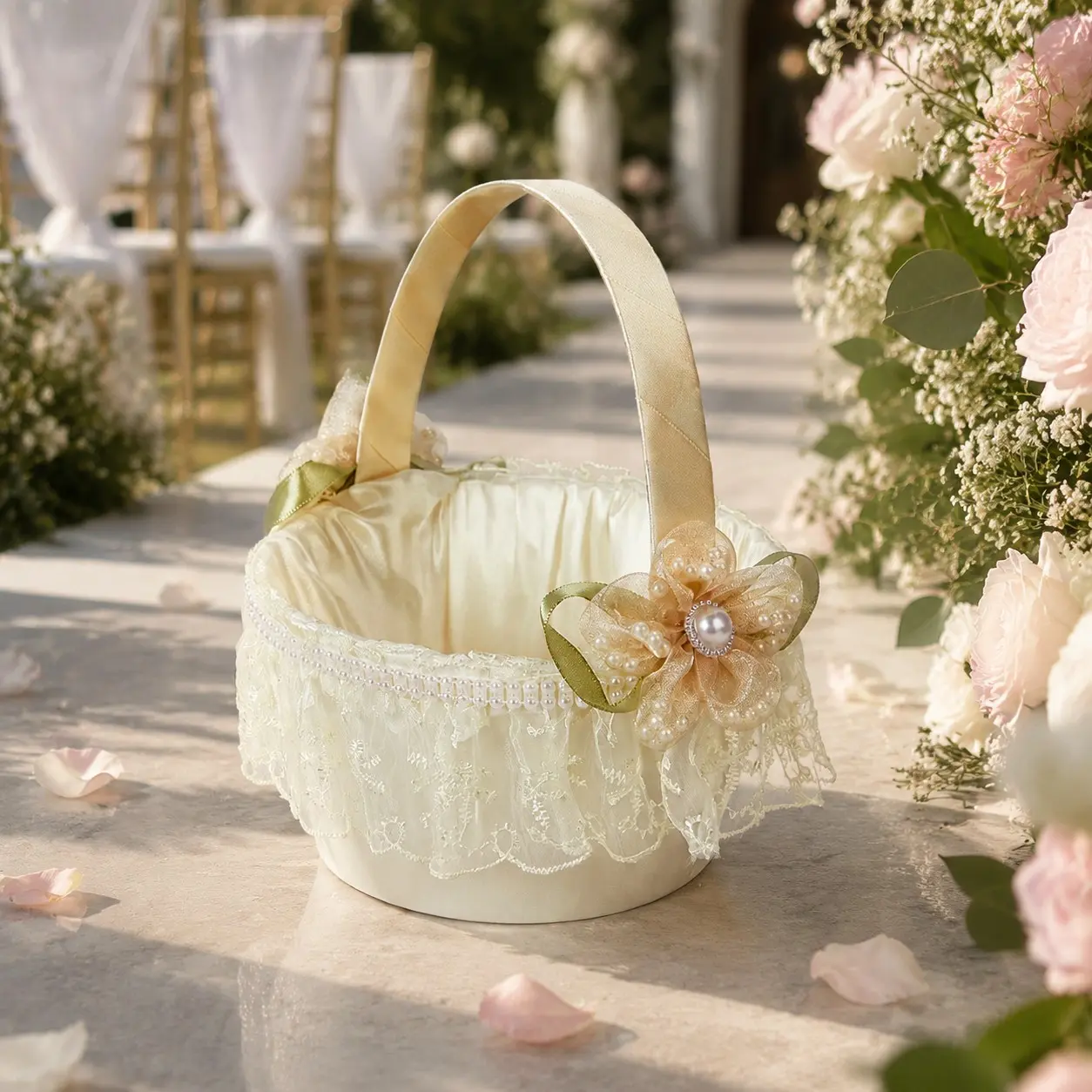 2-Pack Lace Flower Baskets, Ideal for Wedding Parties, Flower Girl Scatter Flowers, Maid of Honor Handheld Small Flower Basket