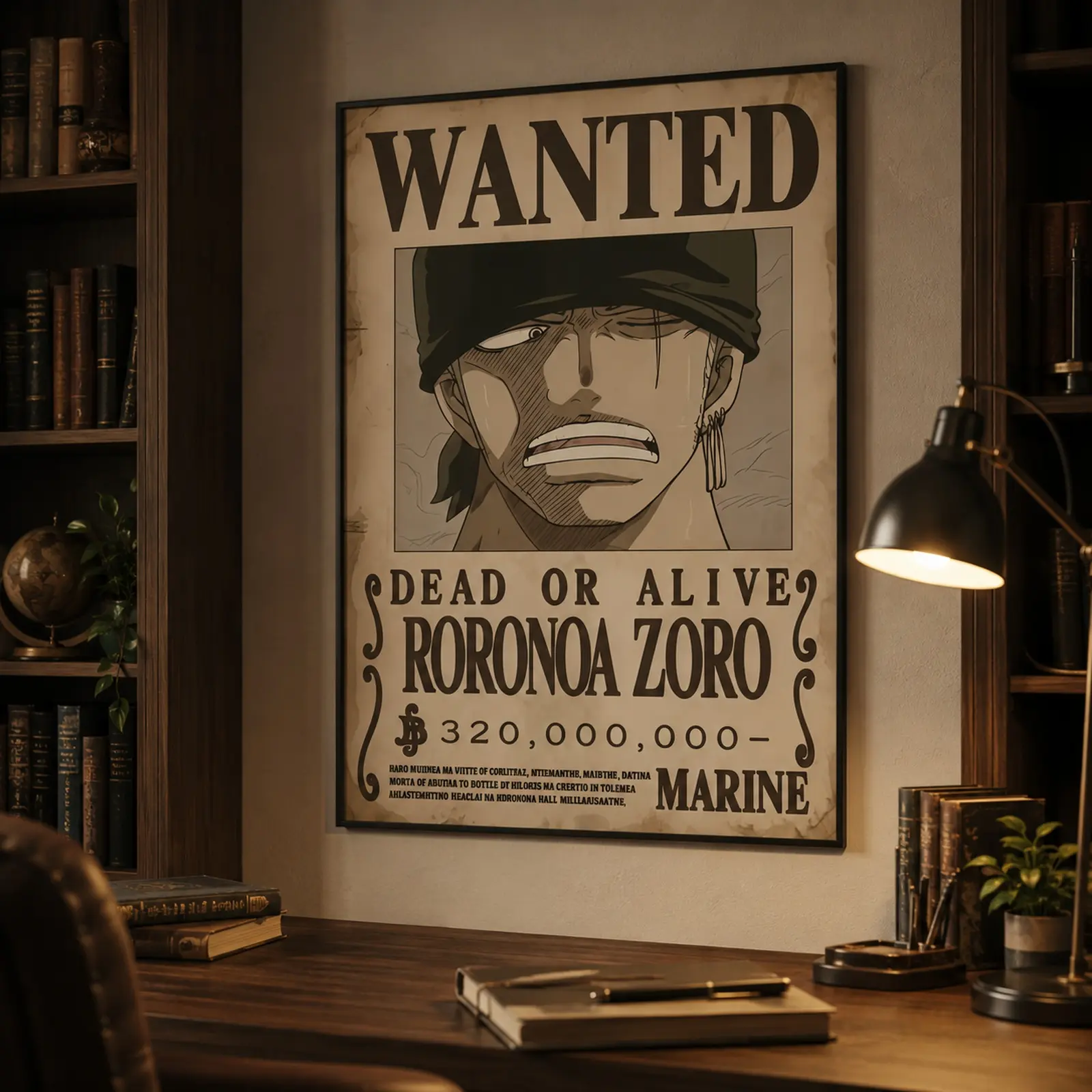 Roronoa Zoro Wanted Poster - Premium Anime Wall Art, Modern Dark King Graphic Print, 1 Piece Decor, Pirate Hunter Shonen Art, Otaku Collector Gift, Bedroom Dorm Wall Decor