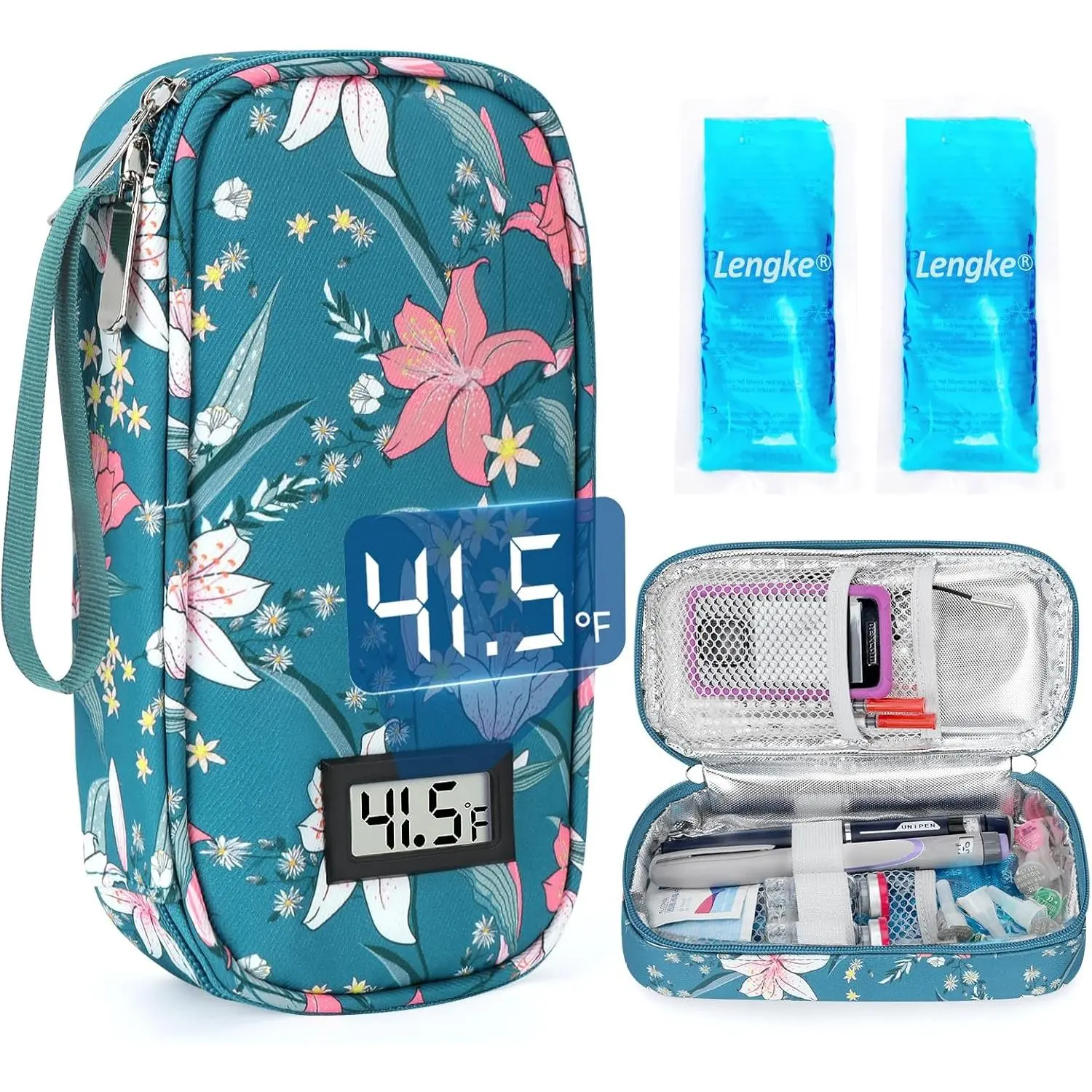 Insulin Travel Case - TSA Approved Diabetic Medication Pen Cooling Bag with Temperature Display, Refrigerated Peptide Supplies Organizer Kit with 2 Ice Pack