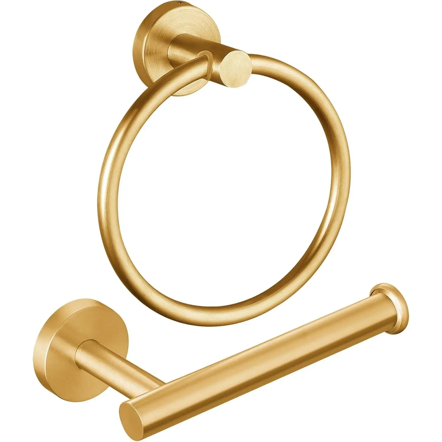 Brushed Gold Bathroom Hardware Set, Towel Ring & Toilet Paper Holder, Stainless Steel SUS304, Hand Towel Hanger & Toilet Roll Holder, Sturdy Bathroom Accessories for Home or Kitchen