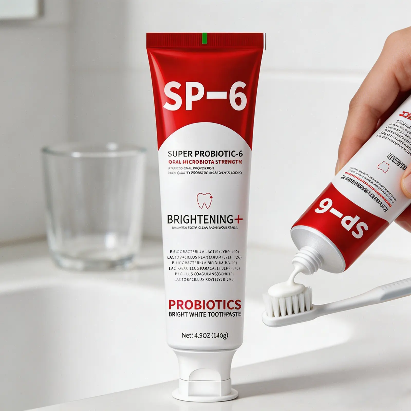 SP6 Probiotic Toothpaste, Niacinamide Teeth Brightening Toothpaste, Oral Care, Cleans and Polishes Teeth, Removes Daily Stains, Fights Bad Breath, Fresh Mint Flavor, Reduces Tartar Build Up by Brushing, Bulk Toothpaste