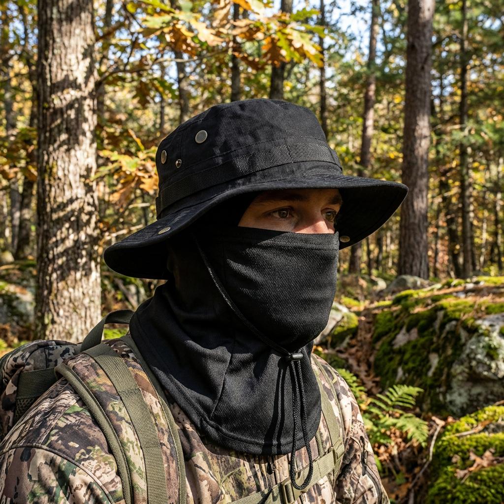 Camouflage Round-Edge Outdoor Bucket Hat Set, Detachable Neck Flap & Face Cover for Sun Protection, Breathable Mesh Vents for Hiking, Camping, Fishing, and Tactical Outdoor Activities