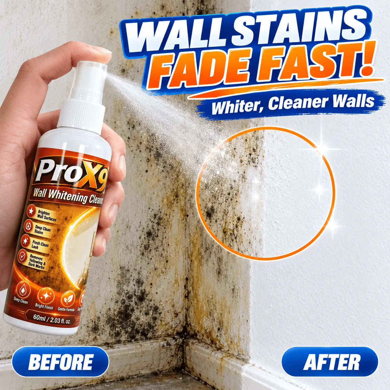 Heavy Duty Wall Cleaner Spray And Deep Cleaning Foam, Fast Stain And Water Mark Remover for Bathroom, Kitchen, And Basement. Instant Surface Brightener Eliminates Stubborn Grime, Essential Home Care Cleaning Supplies