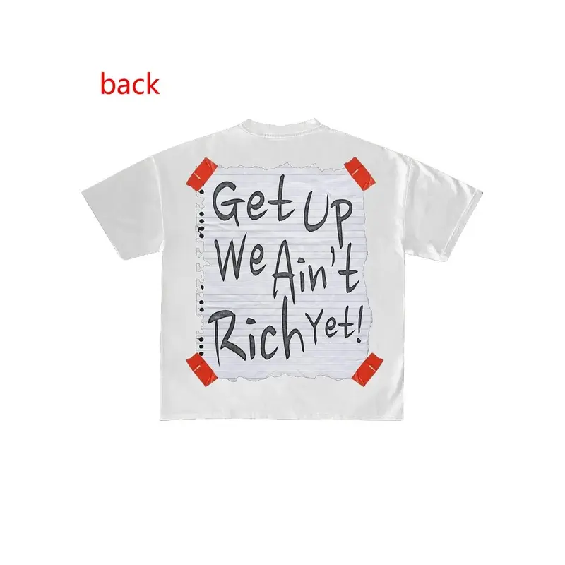 Printed 100% Cotton Unisex Men's Get Up We'n Ain't Rich Yet Letter Print Short Sleeve Graphic Tee,Casual Comfy Round Neck T-shirt for Daily Wear, Men's Top for Summer, Tropical, Casual Streetwear Top, Casual Stylish Tee,shop