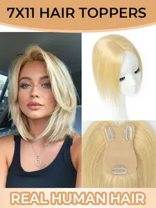 7*11 Hair Toppers for Women | Real Human Hair, 360° Cover Middle Part, Thinning Realistic Scalp Line, Elegant Straight Hair Style