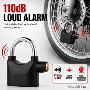 110dB Alarm Hanging Padlock, Compact Size Outdoor Security Lock with Alarm Sound and 3 Keys, Heavy Duty Anti-Theft Padlock for Garages, Fences, Gates, Sheds, Storage Units, Bikes and Motorcycles