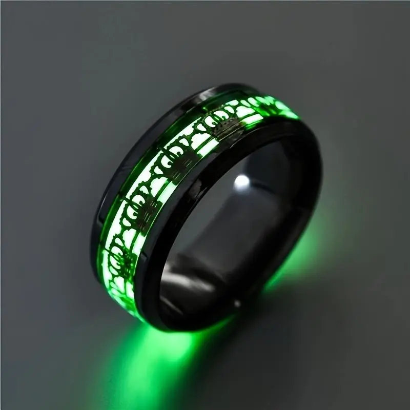Luminous Rings Crown Fashion Man Minimalist Stainless Steel Ring Glowing Ring Couple in The Dark Band Jewelry