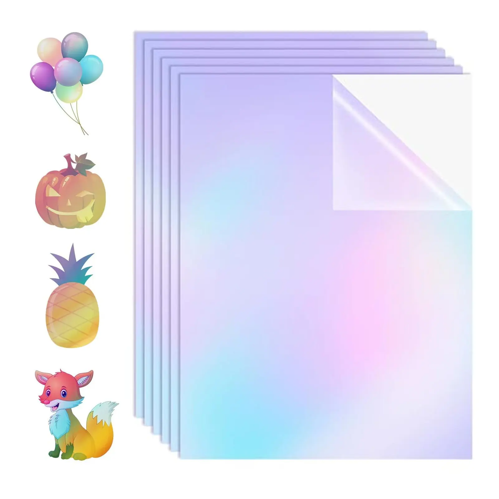 A4 20 Sheets Rainbow Holographic Laminating Paper, Self-Adhesive Vinyl Material, 8.3x11.7 Inches, Ideal for Cricut, Stickers, Photo Albums
