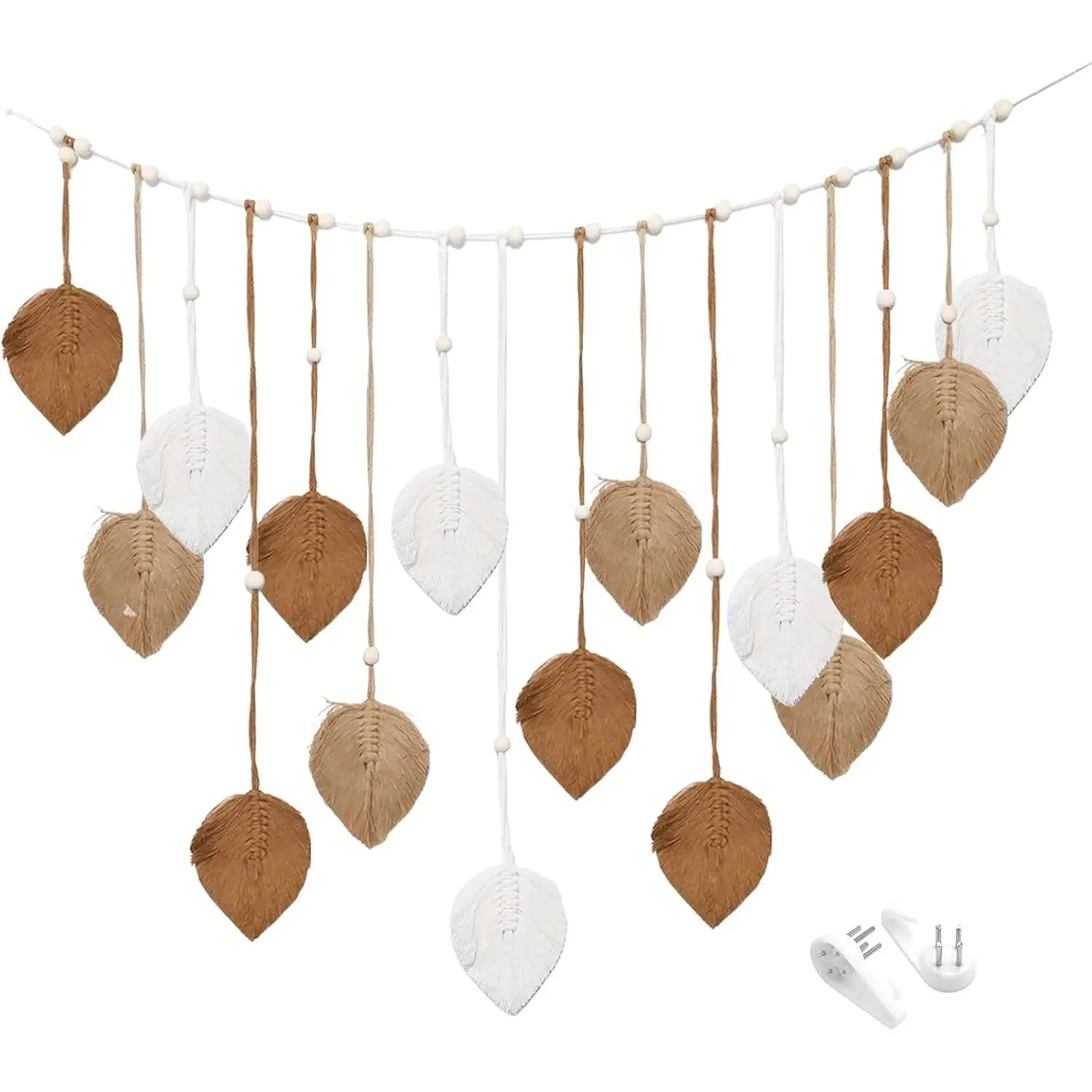 DUZFOREI Large Handwoven Cotton Macrame Wall Hanging - Leaf Shape Natural Thread Tapestry with Clip, Boho Home Decor, Ideal Birthday Gift for Bedroom, 30x47" (Brown)