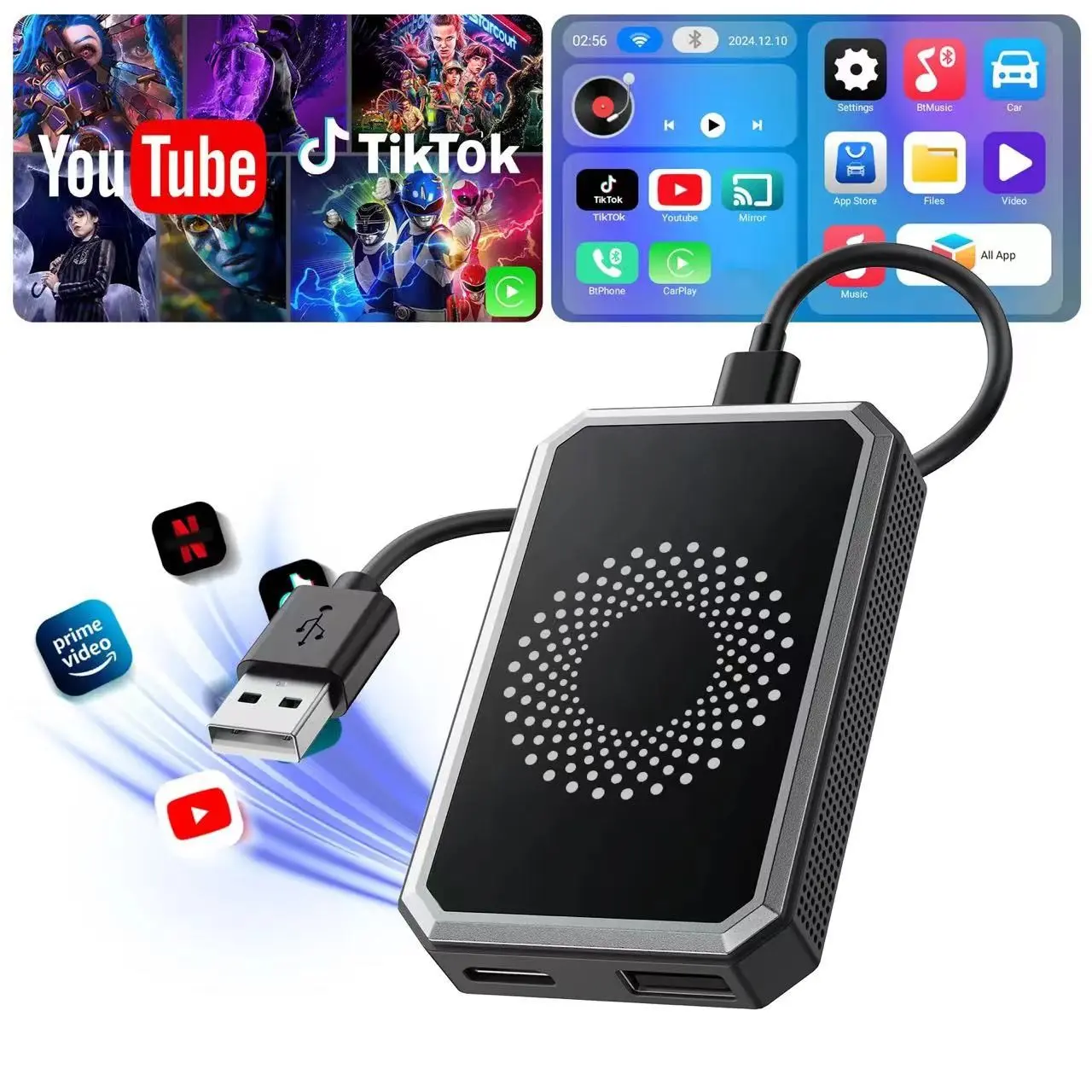 Wired to Wireless Carplay Adapter, Automotive Carplay Converter, Compatible with Original Carplay Vehicles, Play Netflix Youtube Tiktok, Automatic Connection Feature, Carplay Streaming Adapter