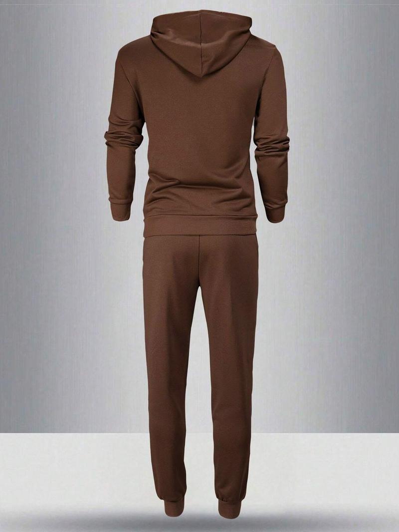 Men's Plush Hoodie & Drawstring Waist Sweatpants Two-Piece Set, Casual Lounge Set, Men's Spring & Fall Clothes