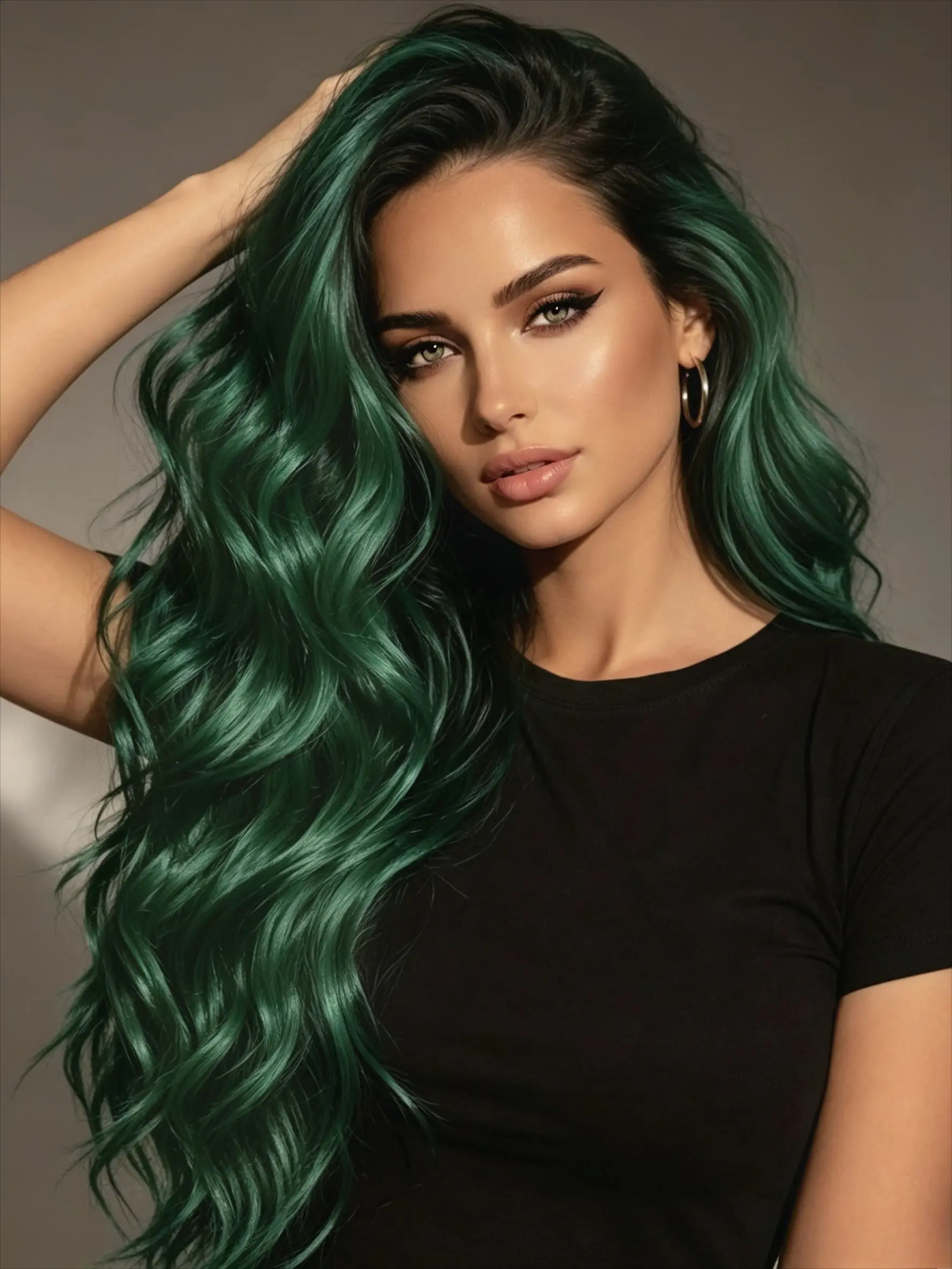 Ombre Highlight Emerald Green Body Wave Synthetic Lace Front Wig Long Wavy Dark Green Synthetic Lace Front Wig Women Lace Frontal Wig 13x4 Lace Front Wig  with Baby Hair Glueless Synthetic Wig for Daily Use Halloween Christmas Wig