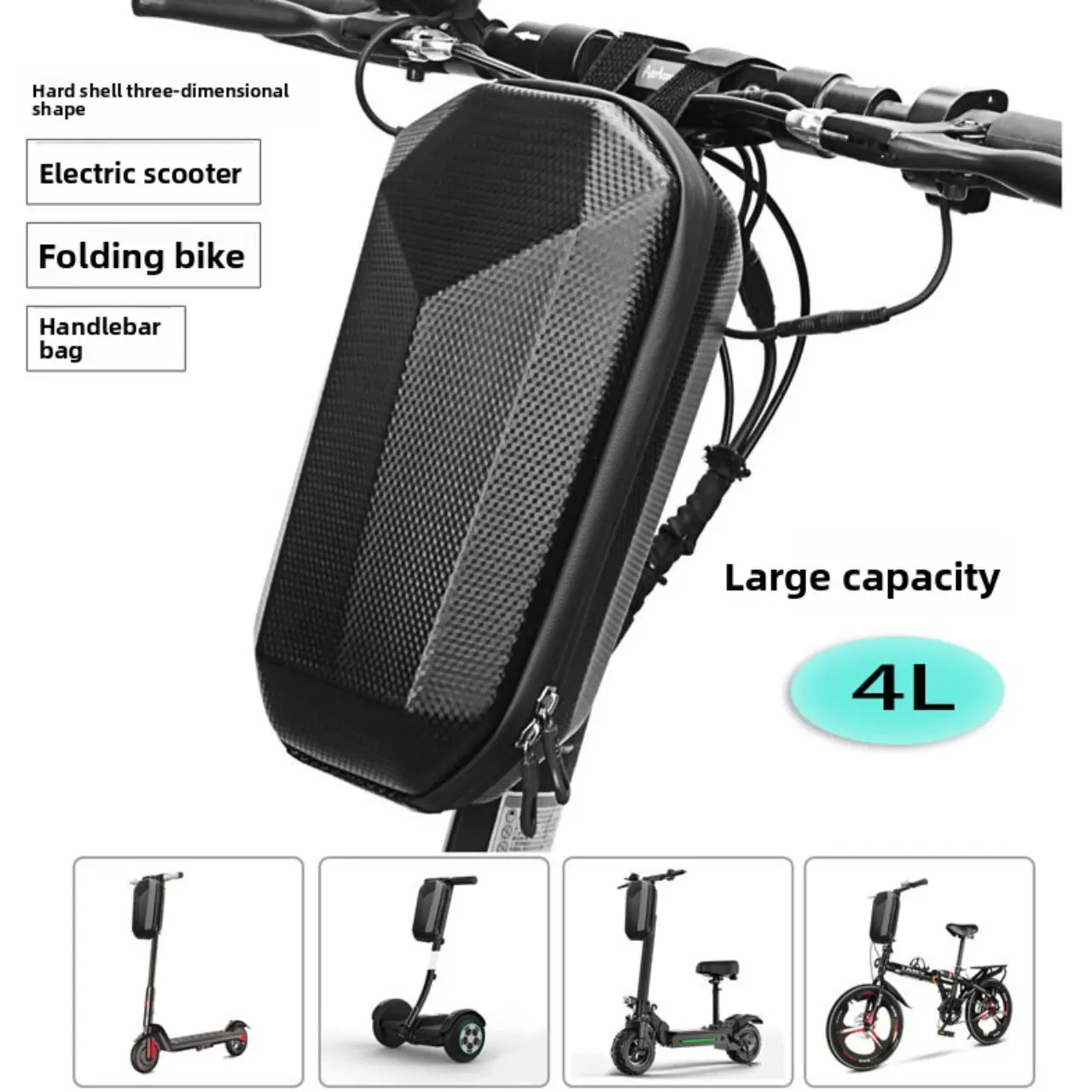 Electric Scooter Storage Bag, Foldable Bike Handlebar Pouch, Waterproof Large Capacity Cycling Gear Bag, 4L Eva Material Tool Bag