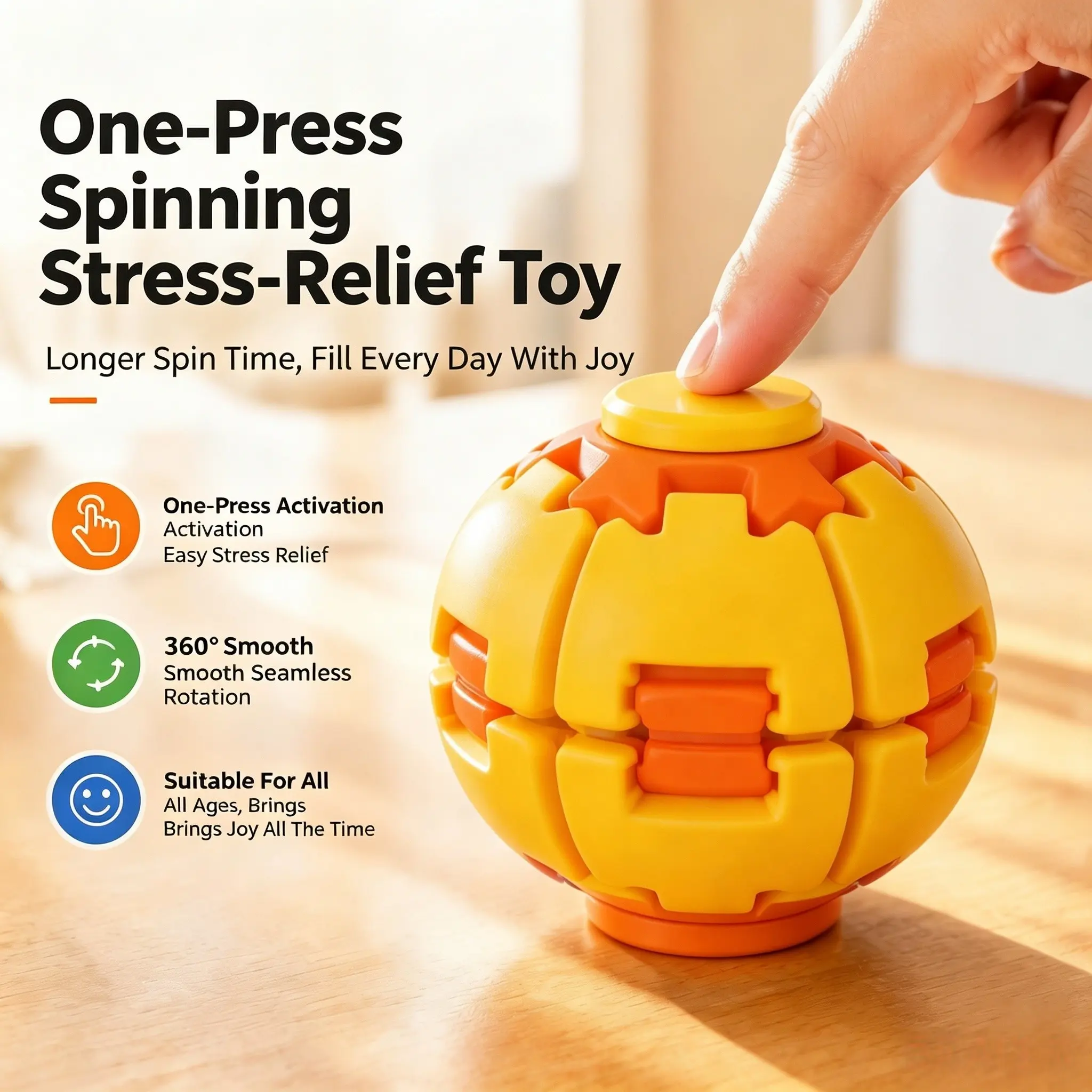 2026 New Arrival Stress Relief Toy, Press and Rotate Decompression Ball, Finger Intelligence Puzzle, Finger Gyro Ball, Relaxing Toy