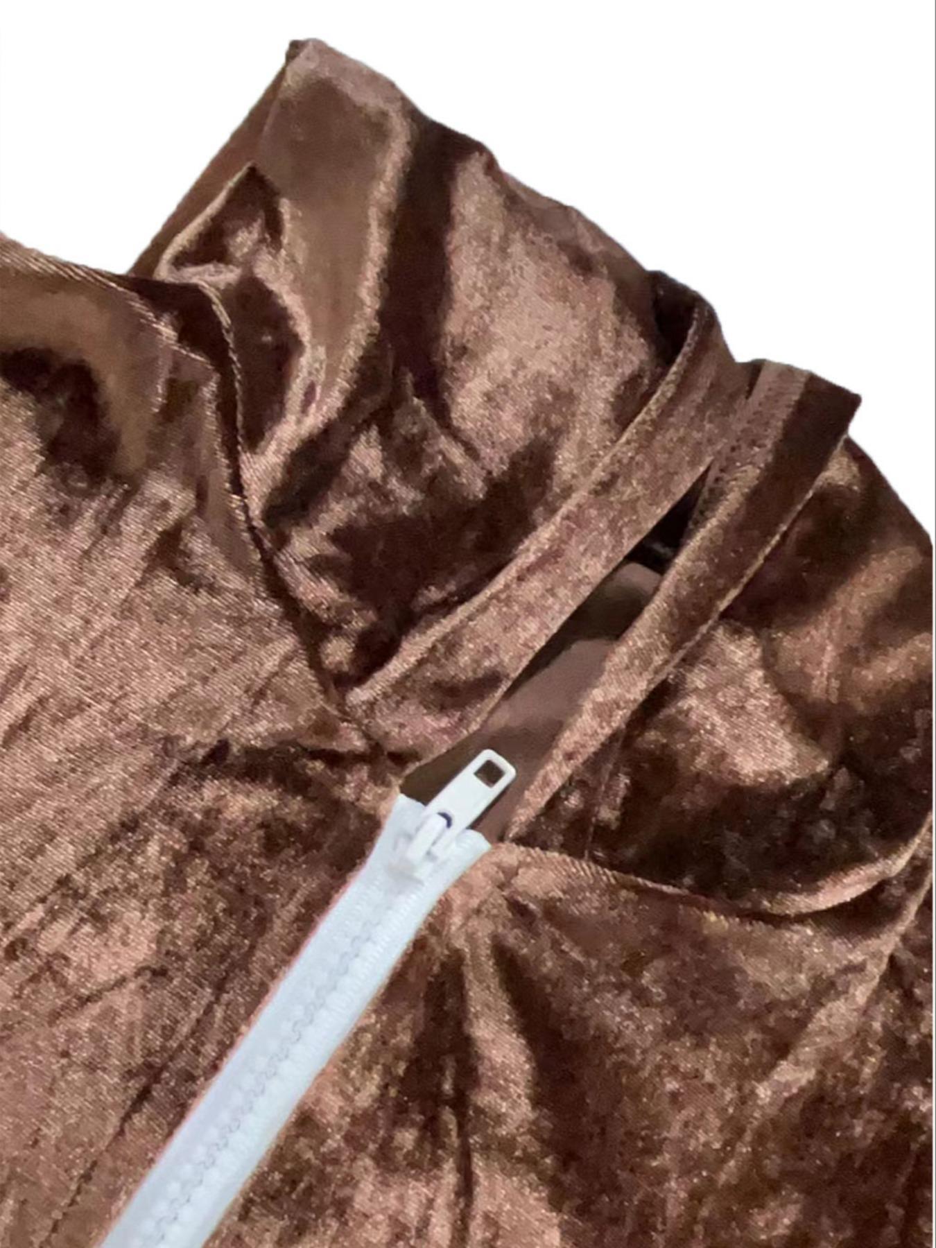 【Plus Size】 Two-piece Set Fitted Hooded Long Sleeves Jacket & Elastic Pants with Pockets Soft Velvet Set for Daily Casual Wear, Women's Two-piece Outfits for Fall & Winter