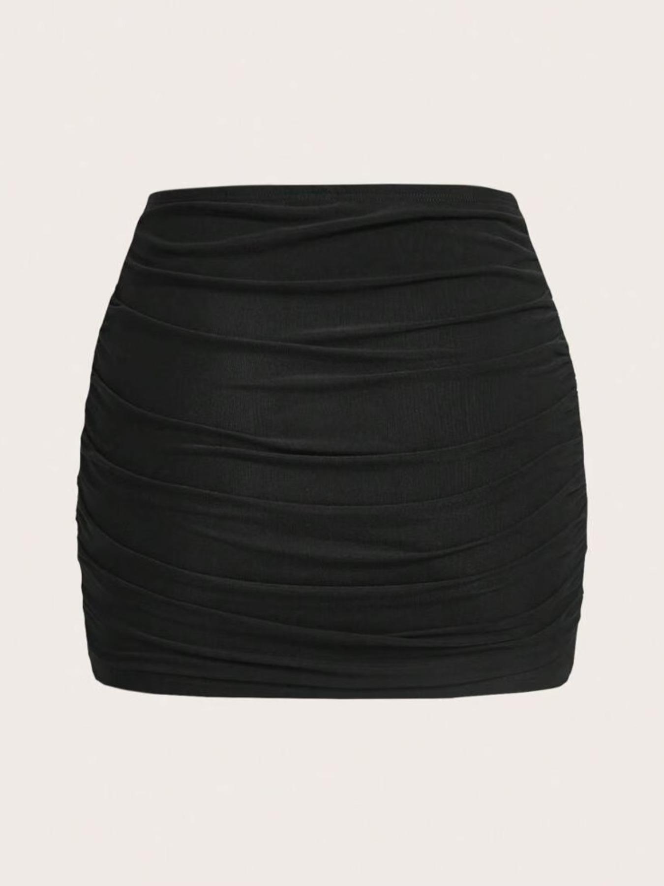 Women's Solid Ruched High Waist Skirt, Fashionable Mini Skirt for Daily Outdoor Wear, Ladies Bottoms for Summer