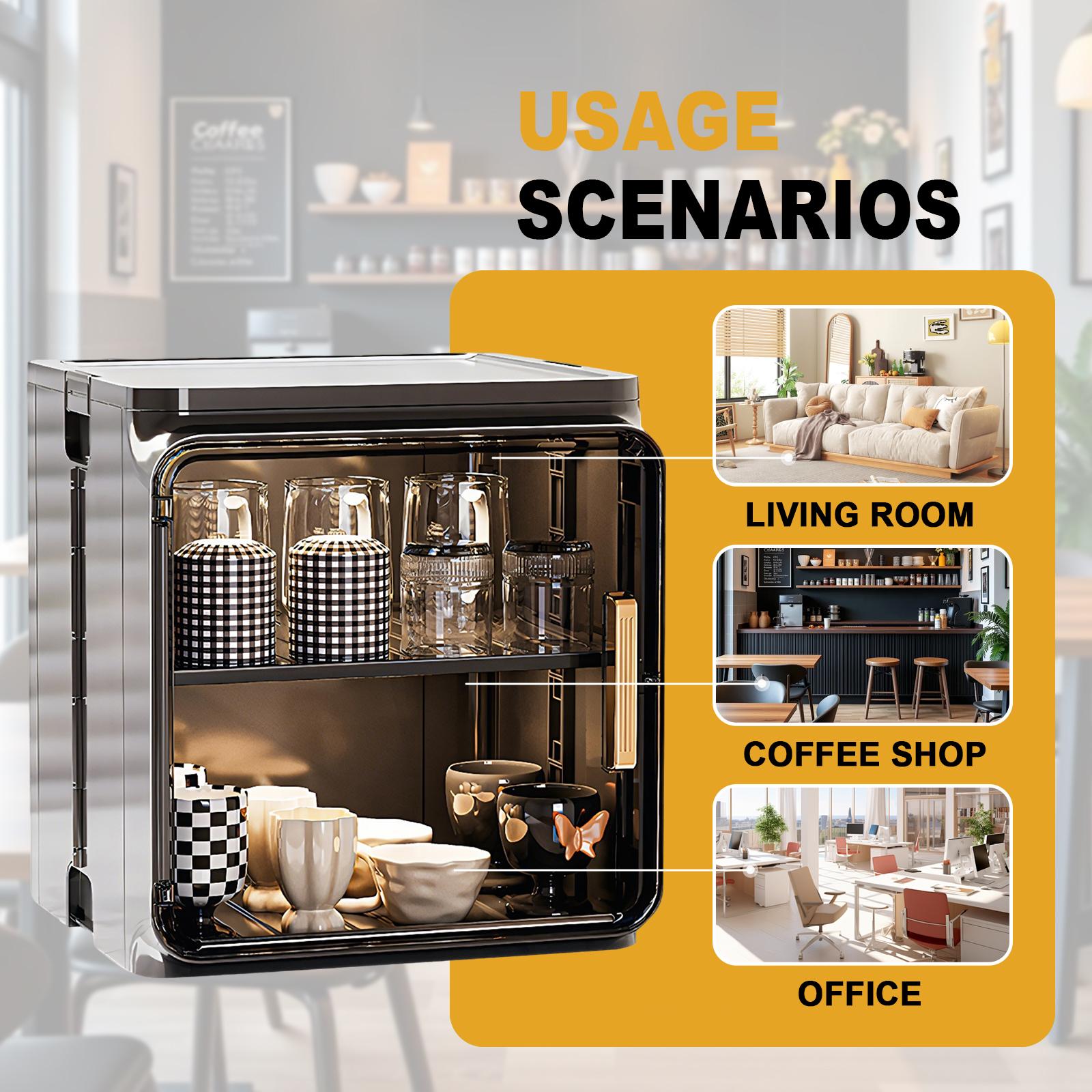 Stackable Plastic Multilayer Dustproof Cup Storage Box Large Capacity Desktop Storage Display Shelf with Doors and Shelves for Office Kitchen Coffee Bars