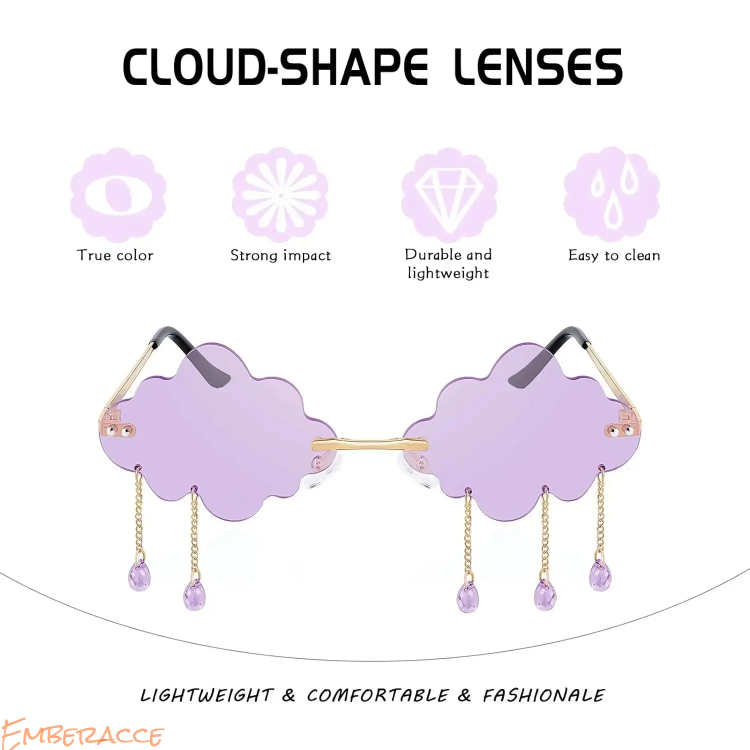 Retro Y2K Sunglasses for Women, Dripping Cloud Shape Rimless Glasses with Tassel Fringe Design, Funny Statement Eyewear Fashion Accessories, Lightweight Unique Party Glasses for Festival, Concert, Costume, Streetwear and Daily Outfit