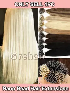 50pcs Micro Bead Human Hair Extensions, Nano Ring Bead Human Hair Extensions Cold Fusion No Heat Reusable Mixed Dip Dye, Steel Wire Ringed Hair Pieces Can Be Style Reusable Strands