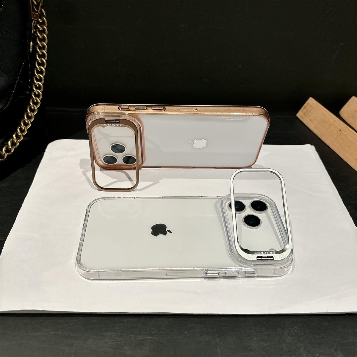 Transparent Hard Shell Phone Case for IPhone 17 Air 16 15 Plus 14 13 12 Pro Max Metal Holder Shockproof Protective Cover