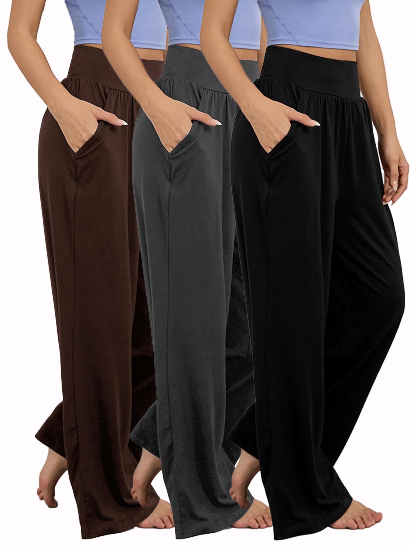 Women's Plain Pocket High Waist Joggers, Casual Comfy Wide Leg Trousers For Outdoor Sports, Airport Outfit，Women's Sport & Outdoor Lounge Outfit Clothing For All Seasons, Wide Leg Sweatpants