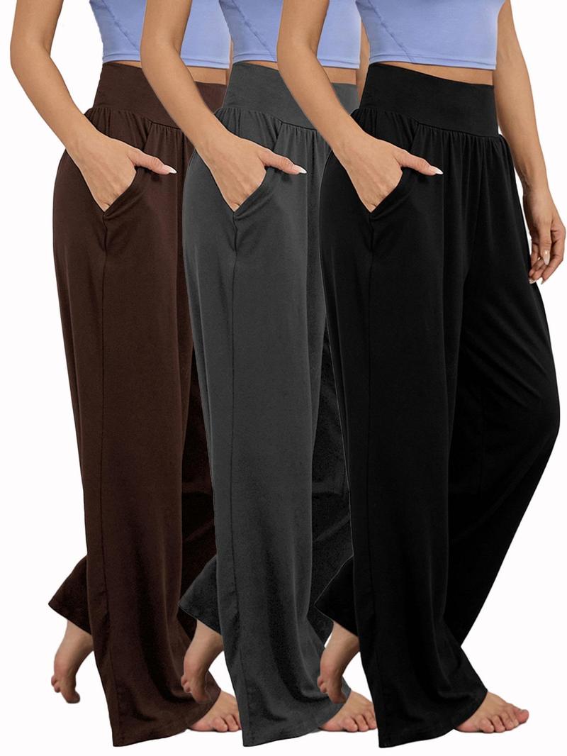 Women's Plain Pocket High Waist Joggers, Casual Comfy Wide Leg Trousers For Outdoor Sports, Airport Outfit，Women's Sport & Outdoor Lounge Outfit Clothing For All Seasons, Wide Leg Sweatpants