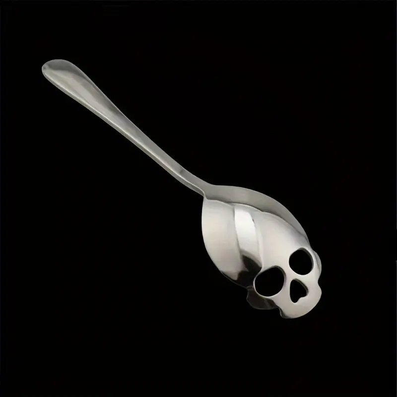 Halloween Spoon, Stainless Steel Skull Head Spoon with Hole, Multifunctional Kitchen Spoon, Halloween Decorative Spoon, Stirring Spoon, Dessert Spoon, Coffee Spoon, Kitchen Utensils, Halloween Decoration, Halloween Gift, Home Decor