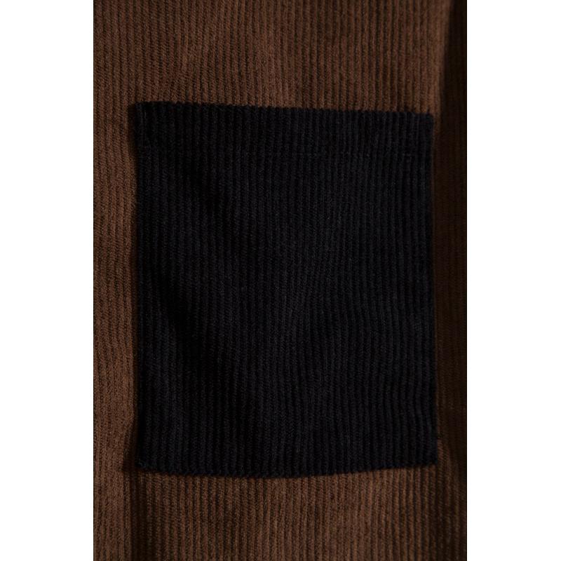 Men's corduroy color-block short-sleeve shirt, casual button-up shirt with chest pocket, vintage summer street style, soft and breathable, suitable for everyday wear