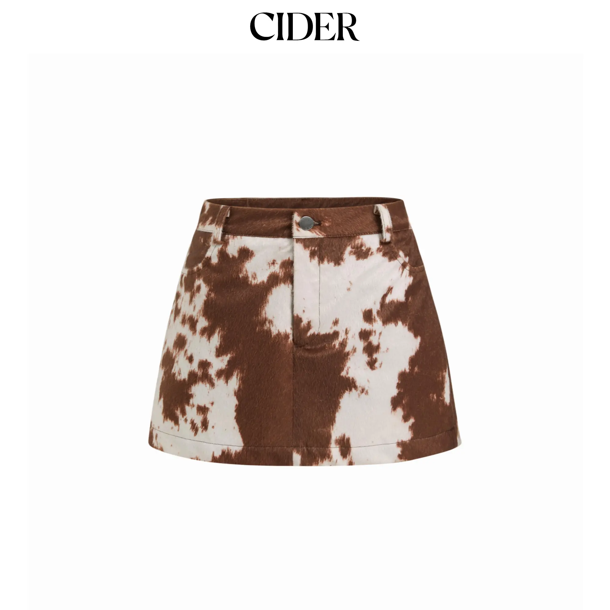Cider Cow Pattern Mid Rise A-line Mini Skirt