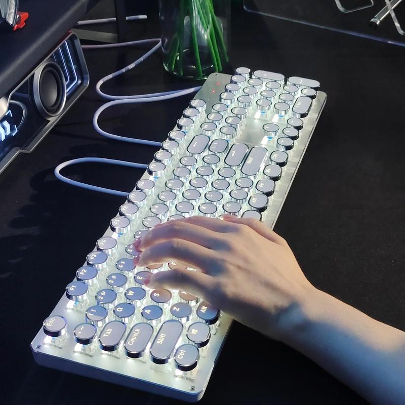 Punk Typewriter Lighted Mechanical Keyboard, All-metallic Panel 104 ...