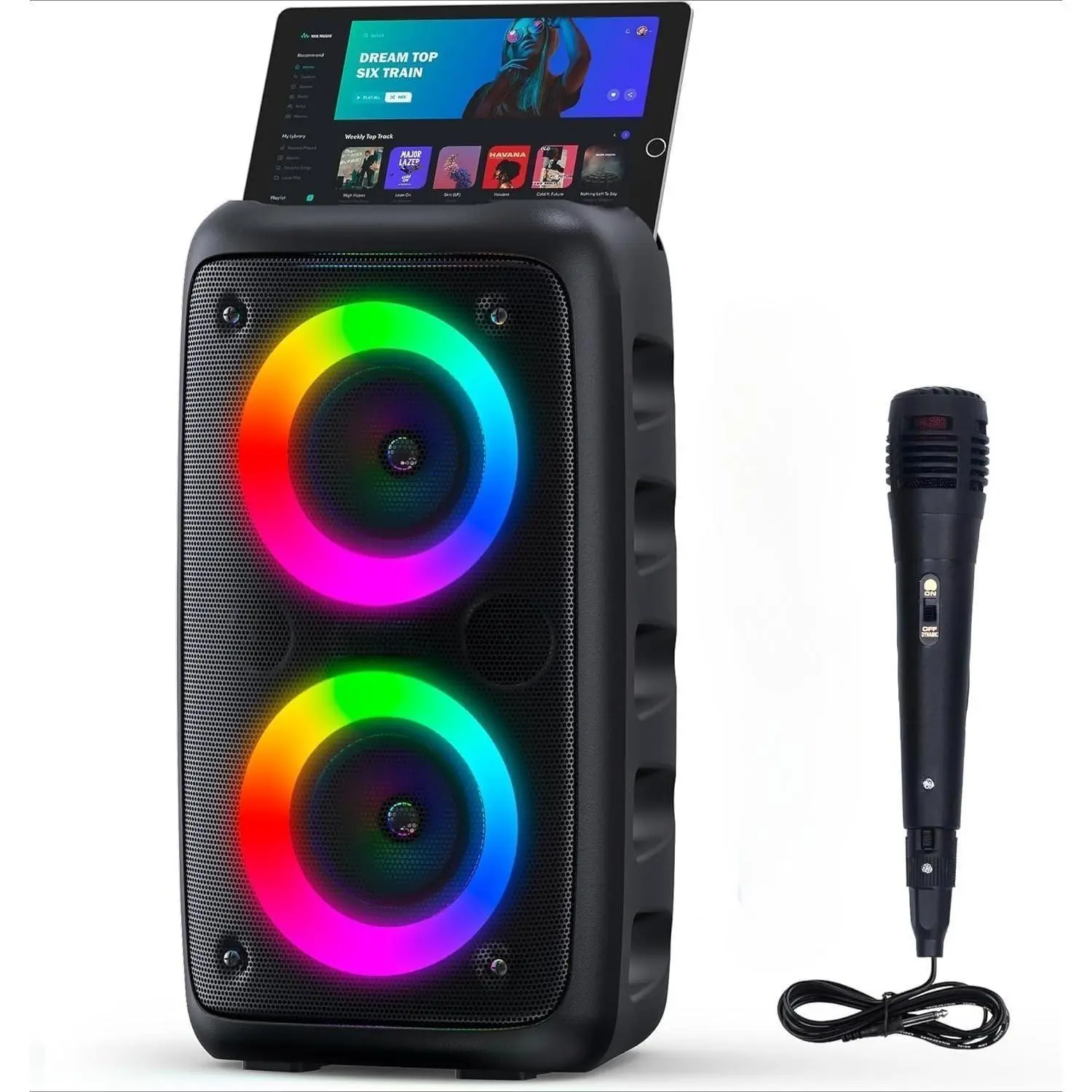 Portable Karaoke Machine with Bluetooth Audio Speaker, 2 Mics (1 Wireless, 1 Wired) for Adults, Birthday Party Use, Supports TF/AUX/TWS