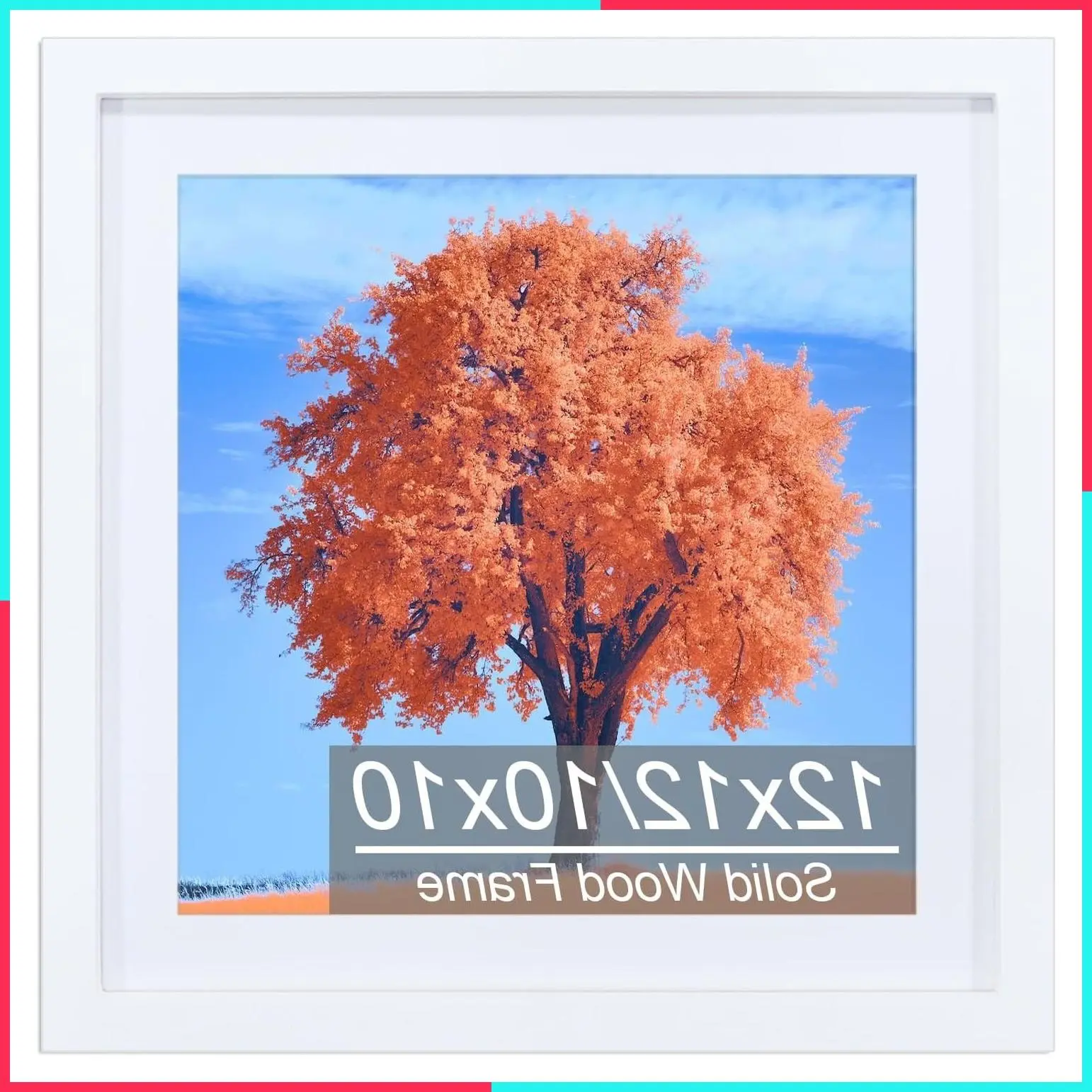 12x12 White Solid Wood Picture Frame, 30x30cm Diamond Art Painting Frame, Displays 10x10 with Mat or 12x12 Without Mat, Wall Hanging Frame for Photos Posters Prints Artworks Puzzles