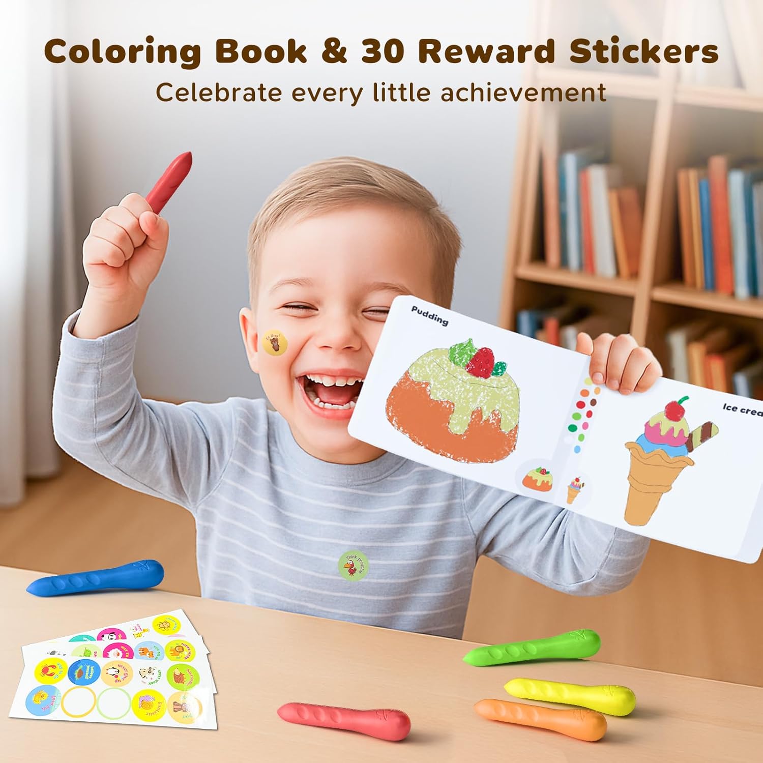 24/12Colors Triangle Jumbo Crayons with Coloring Book & Bonus Stickers, Non-Toxic, Easy-Grip & Washable Crayons for Toddlers 1-3, 4-8, Fat Brain Toys for Art Supplies and Ideal Gifts for Kids diamond art supplies, glitter