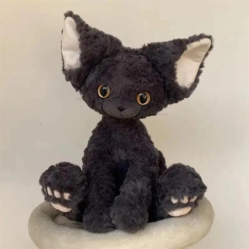 100% Brand New & High-Quality Abs 40cm Kawaii Khaki Curly Long-Hair Black Cat Plush Toy Throw Pillow, Stuffed Animal Doll by Hunan Sunny & Sandy Toys Manufacturer Co. Ltd., Festive Gift for Kids’ Birthdays