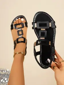 Women's Casual Flat Sandals, Woven Roman Style Open Toe Slippers, Perfect for Beach Outings, Available in Multiple Colors